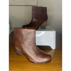 Cole Haan Collab Boots Women Brown Leather Stacked Heel Side Zipper